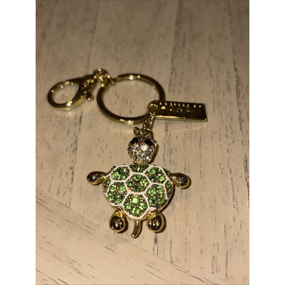 Green Rhinestone Turtle Keychain Hawaii Aloha Bag Charm Key Ring Purse Charm